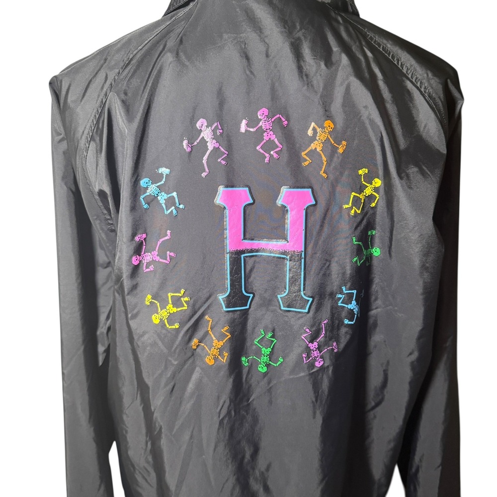 HUf‎ Worldwide 84 Tour Skeleton Graphic Coach Jacket Black Nylon Medium READ